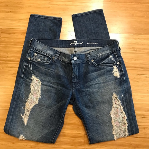 7FAM Roxanne Distressed Floral Patch Jeans - Picture 4 of 8